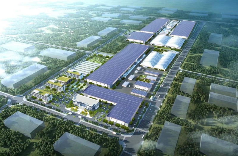 西咸新區涇河新城隆基綠能光伏產業園（一期）項目29GW高效單晶電池生產基地鳥瞰圖。受訪對象供圖