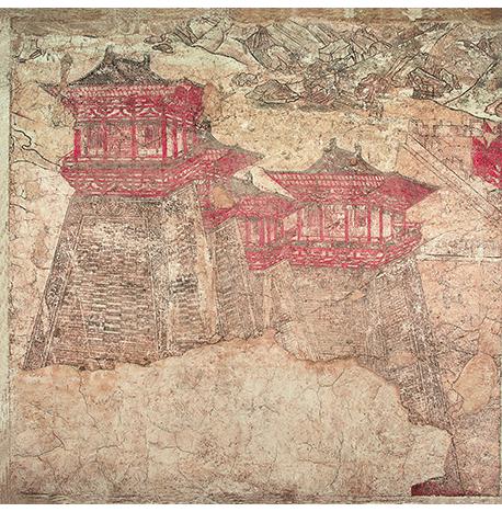 出土于唐懿德太子墓的《阙楼图》（局部）。陕西历史博物馆供图
